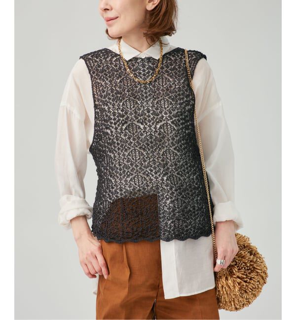 VERMEIL par iena「《予約》ENRICA エンリカ レース柄ニット KNIT225」|ニット・セーター|ブラック