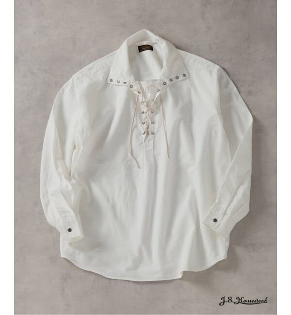 J.S.Homestead「J.S.Homestead / レース アップ シャツ」|シャツ・ブラウス|ホワイト