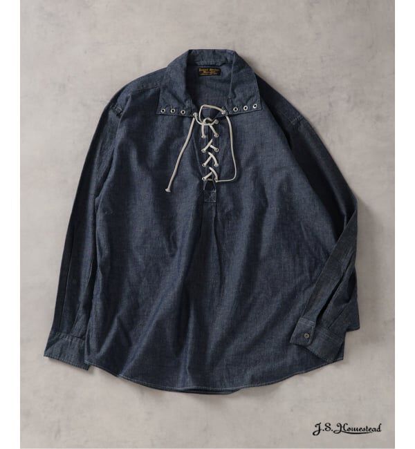 J.S.Homestead「J.S.Homestead / レース アップ シャツ」|シャツ・ブラウス|ブルー A