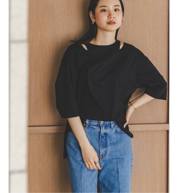 NOBLE「Room no.8/ルームエイト スムースコットンネックオープントップス」|Tシャツ・カットソー|