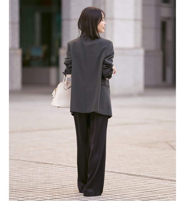 NOBLE「《セットアップ対応》ルナサテンナローフレアタックパンツ」|スラックス|