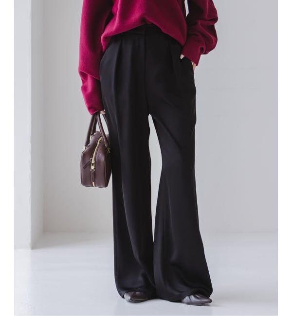 NOBLE「《セットアップ対応》ルナサテンナローフレアタックパンツ」|スラックス|