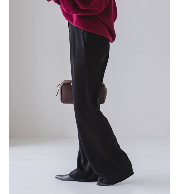 NOBLE「《セットアップ対応》ルナサテンナローフレアタックパンツ」|スラックス|