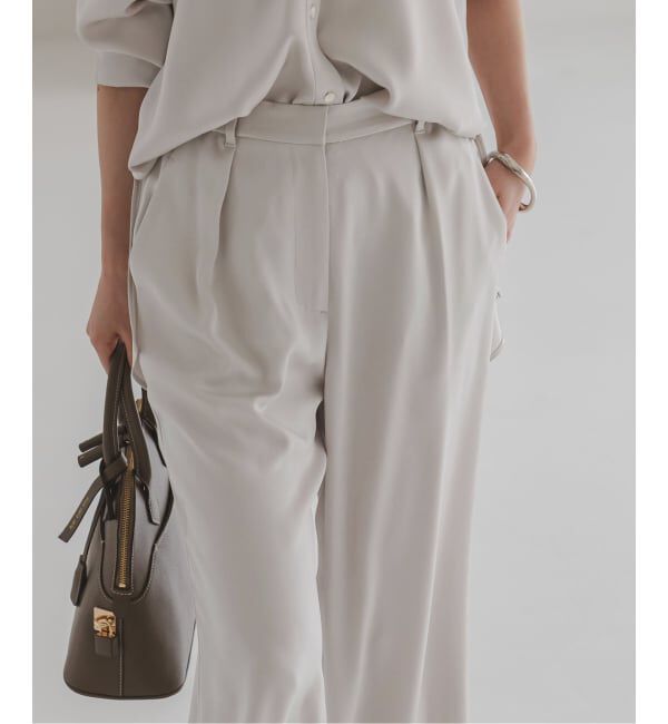 NOBLE「《セットアップ対応》ルナサテンナローフレアタックパンツ」|スラックス|