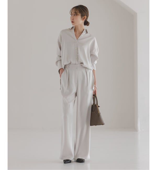 NOBLE「《セットアップ対応》ルナサテンナローフレアタックパンツ」|スラックス|