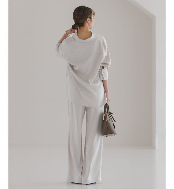 NOBLE「《セットアップ対応》ルナサテンナローフレアタックパンツ」|スラックス|