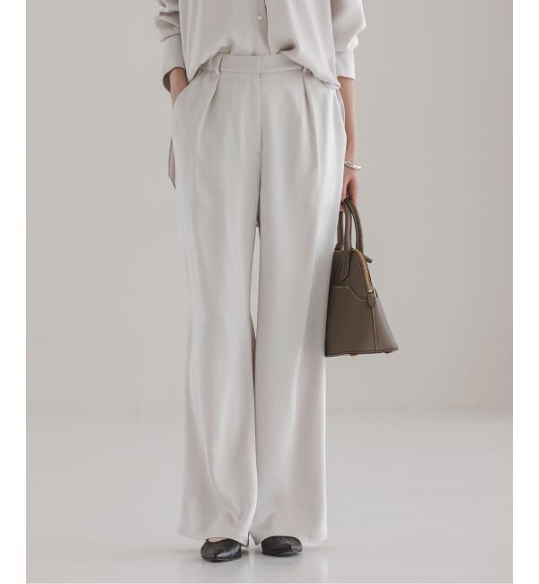 NOBLE「《セットアップ対応》ルナサテンナローフレアタックパンツ」|スラックス|