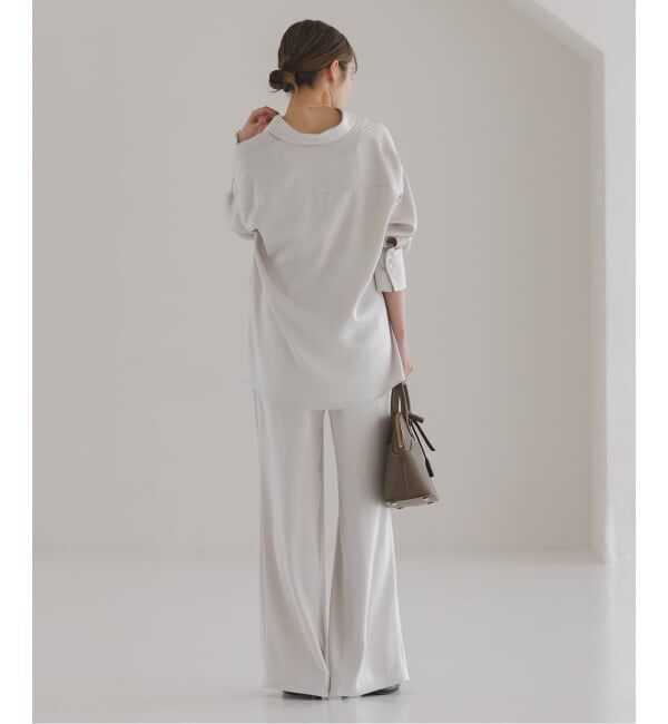 NOBLE「《セットアップ対応》ルナサテンナローフレアタックパンツ」|スラックス|