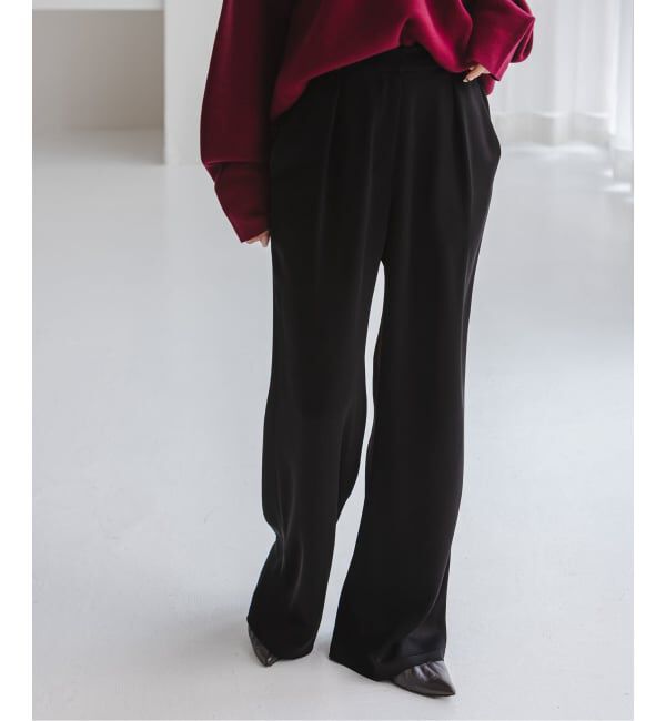 NOBLE「《セットアップ対応》ルナサテンナローフレアタックパンツ」|スラックス|