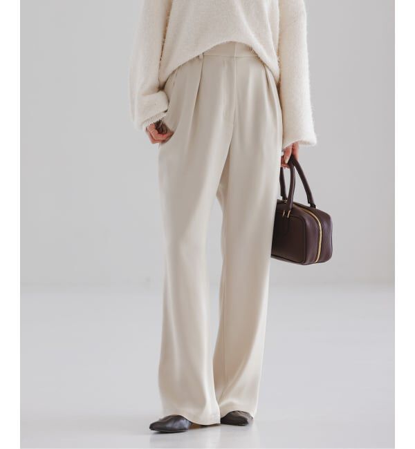 NOBLE「《セットアップ対応》ルナサテンナローフレアタックパンツ」|スラックス|