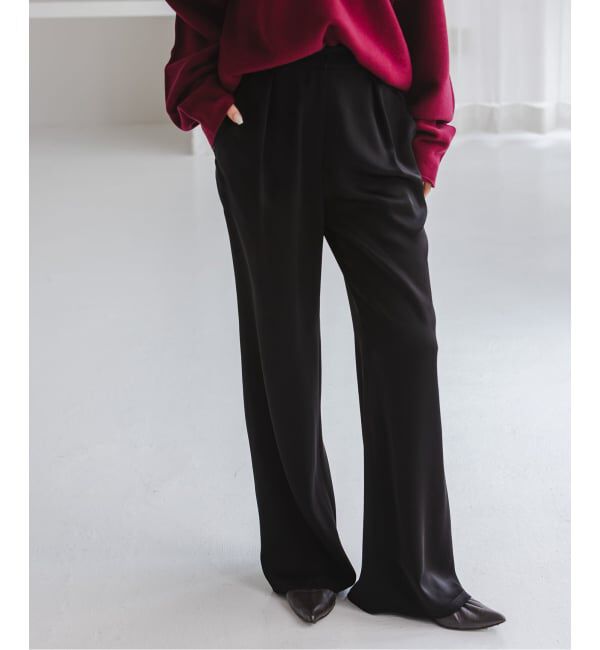 NOBLE「《セットアップ対応》ルナサテンナローフレアタックパンツ」|スラックス|