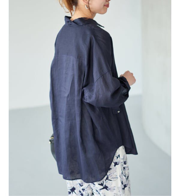 Spick and Span「《ゆったりサイズ》追加予約 80リネンカシュクール ビッグシャツ」|シャツ・ブラウス|