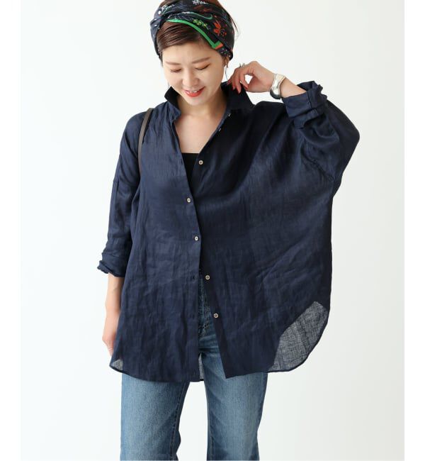 Spick and Span「《ゆったりサイズ》追加予約 80リネンカシュクール ビッグシャツ」|シャツ・ブラウス|
