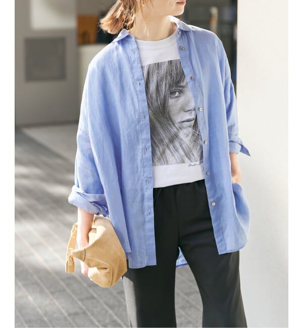 Spick and Span「《ゆったりサイズ》追加予約 80リネンカシュクール ビッグシャツ」|シャツ・ブラウス|