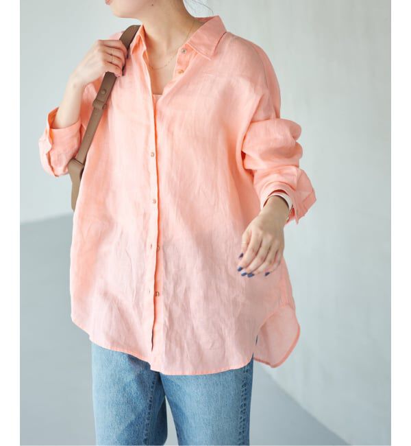 Spick and Span「《ゆったりサイズ》追加予約 80リネンカシュクール ビッグシャツ」|シャツ・ブラウス|