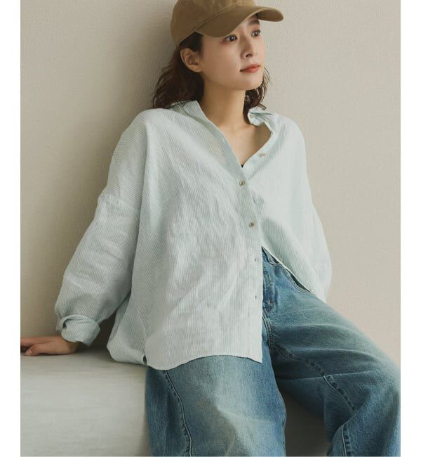 Spick and Span「《ゆったりサイズ》追加予約 80リネンカシュクール ビッグシャツ」|シャツ・ブラウス|