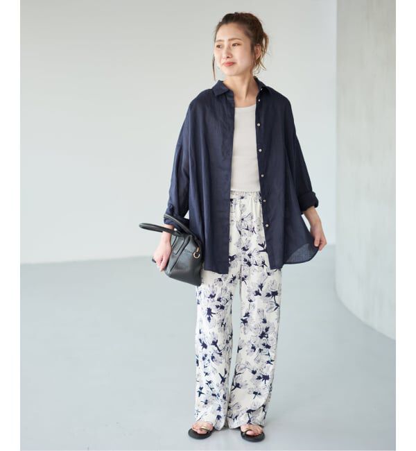 Spick and Span「《ゆったりサイズ》追加予約 80リネンカシュクール ビッグシャツ」|シャツ・ブラウス|