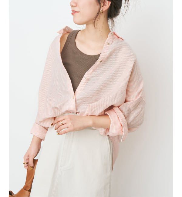 Spick and Span「《ゆったりサイズ》追加予約 80リネンカシュクール ビッグシャツ」|シャツ・ブラウス|
