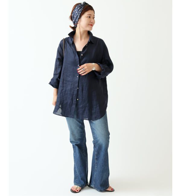 Spick and Span「《ゆったりサイズ》追加予約 80リネンカシュクール ビッグシャツ」|シャツ・ブラウス|