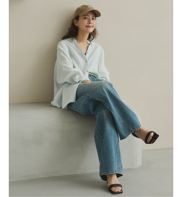 Spick and Span「《ゆったりサイズ》追加予約 80リネンカシュクール ビッグシャツ」|シャツ・ブラウス|