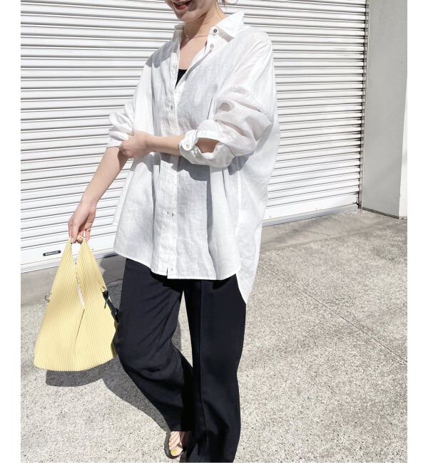 Spick and Span「《ゆったりサイズ》追加予約 80リネンカシュクール ビッグシャツ」|シャツ・ブラウス|ホワイト