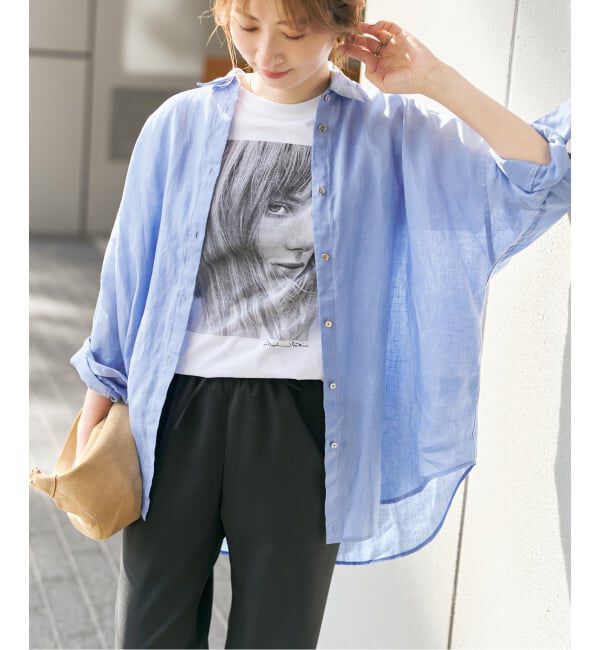 Spick and Span「《ゆったりサイズ》追加予約 80リネンカシュクール ビッグシャツ」|シャツ・ブラウス|サックスブルー