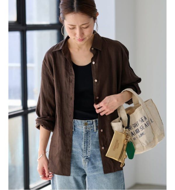 FRAMeWORK「≪新色 / 追加≫フレンチリネンレギュラーシャツ」|シャツ・ブラウス|ブラウン