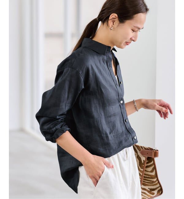 FRAMeWORK「≪新色 / 追加≫フレンチリネンレギュラーシャツ」|シャツ・ブラウス|ネイビー