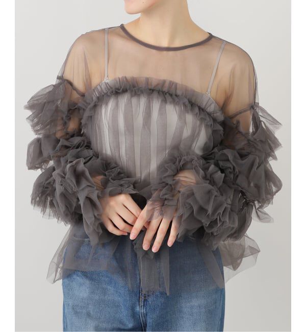  「《追加3》デコラティブチュールトップス」|シャツ・ブラウス|グレー