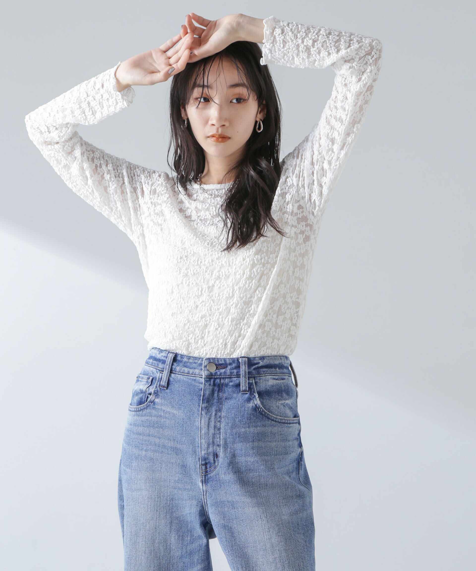 nano･universe「フラワーシアーカットトップス」|Tシャツ・カットソー|ホワイト