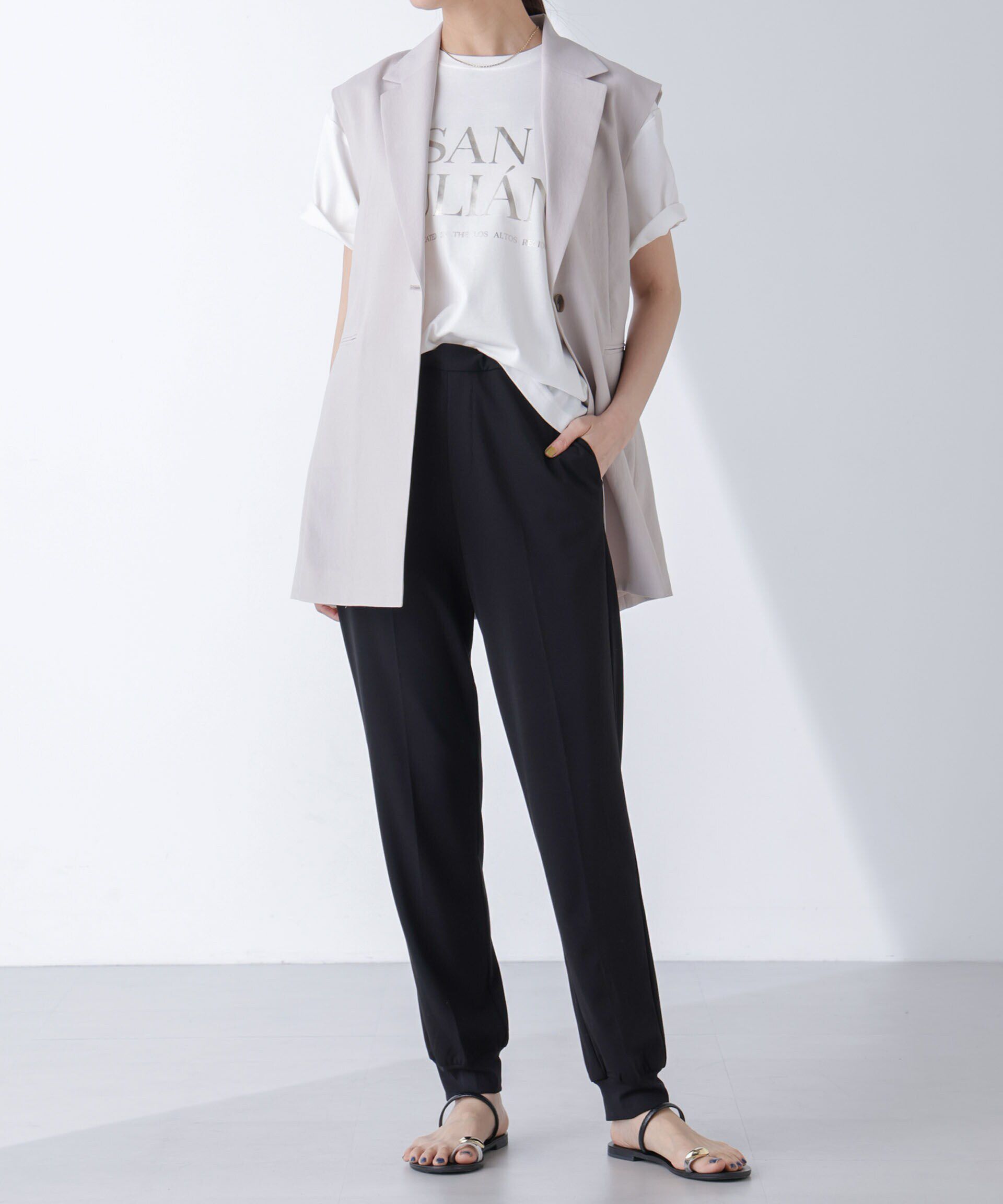 nano･universe「AtPARK＆DAILYWEAR/スリットジョガーパンツ（セットアップ可）」|チノ|ブラック