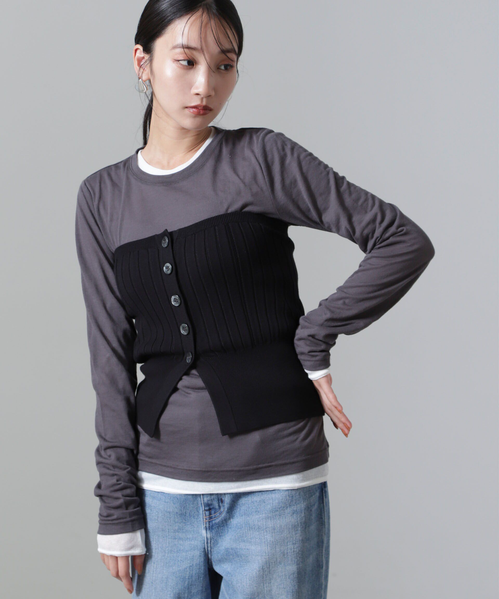 nano･universe「2WAYリブニットベアトップビスチェ」|ニット・セーター|ブラック