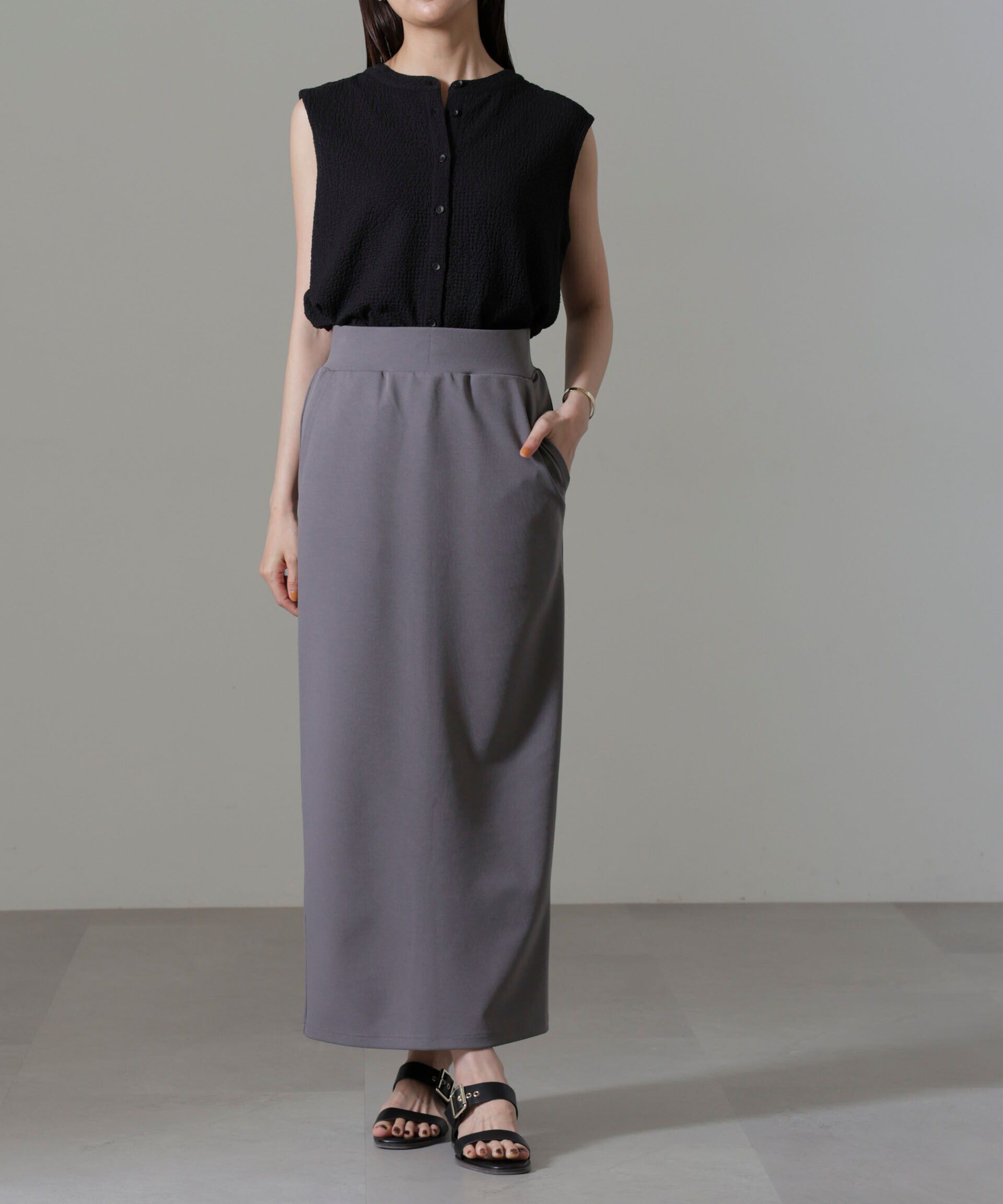 nano･universe「ポンチカットIラインマキシスカート」|スカート|グレー