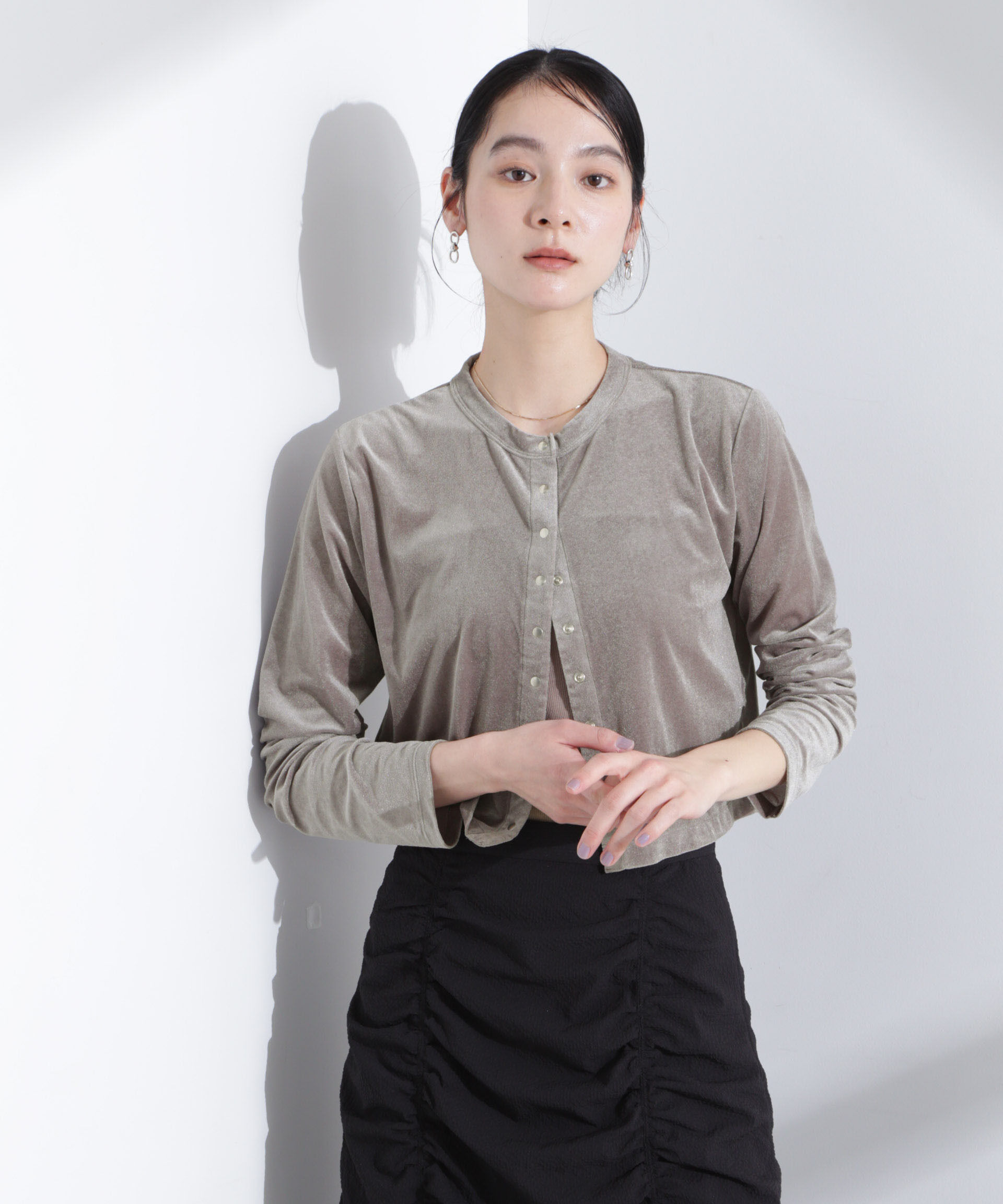 nano･universe「シアーベロアメニーボタンカーディガン」|Tシャツ・カットソー|