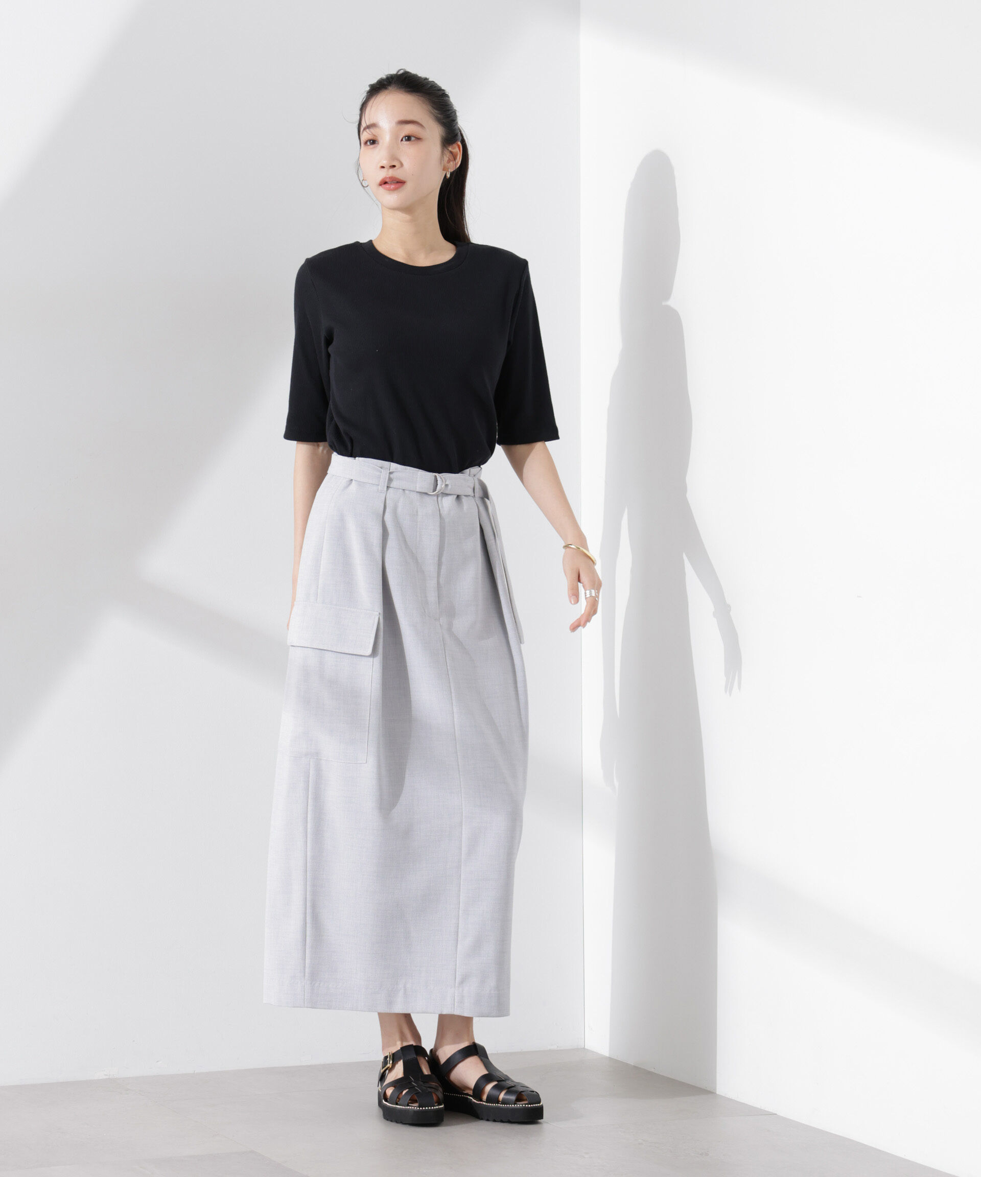 nano･universe「多機能素材ベルト付ポケットディティールスカート（セットアップ可）」|スカート|