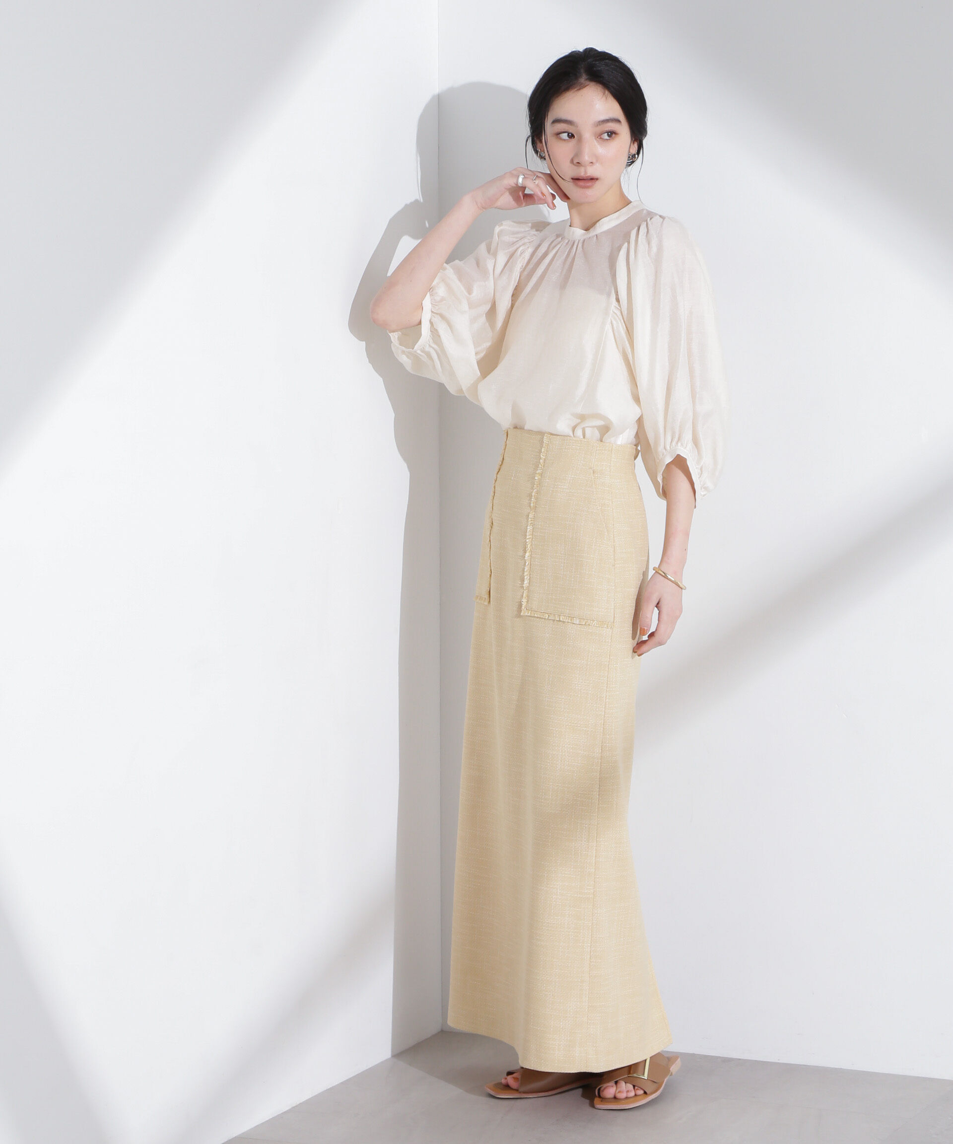 nano･universe「リネン混シアーボリュームスリーブブラウス」|シャツ・ブラウス|