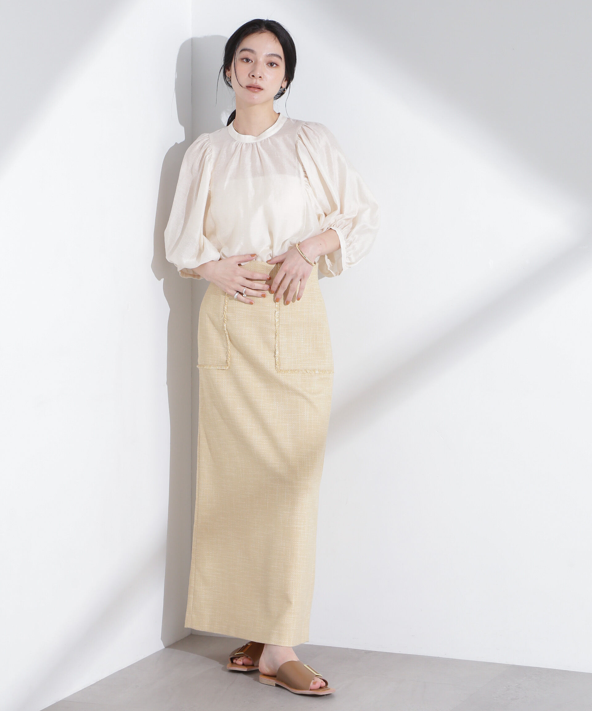 nano･universe「リネン混シアーボリュームスリーブブラウス」|シャツ・ブラウス|