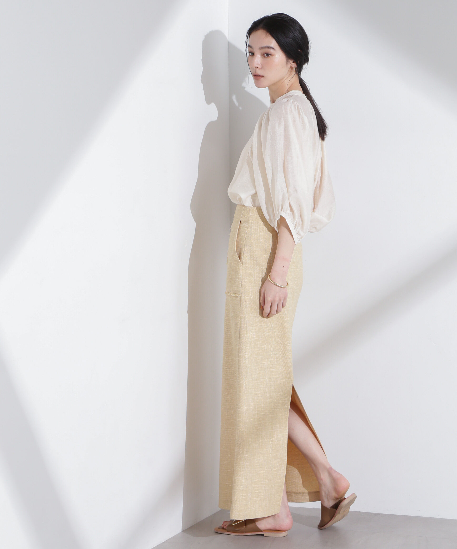 nano･universe「リネン混シアーボリュームスリーブブラウス」|シャツ・ブラウス|