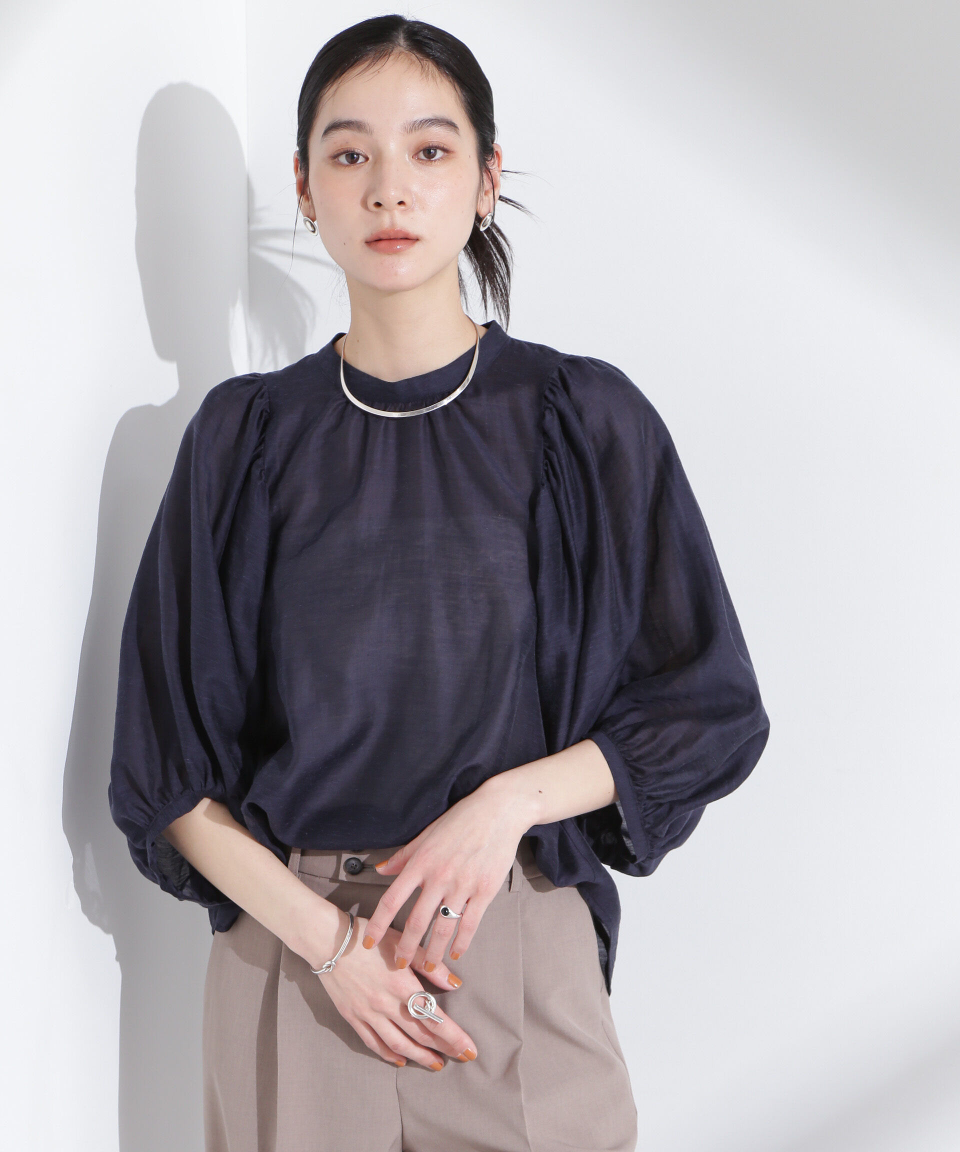 nano･universe「リネン混シアーボリュームスリーブブラウス」|シャツ・ブラウス|