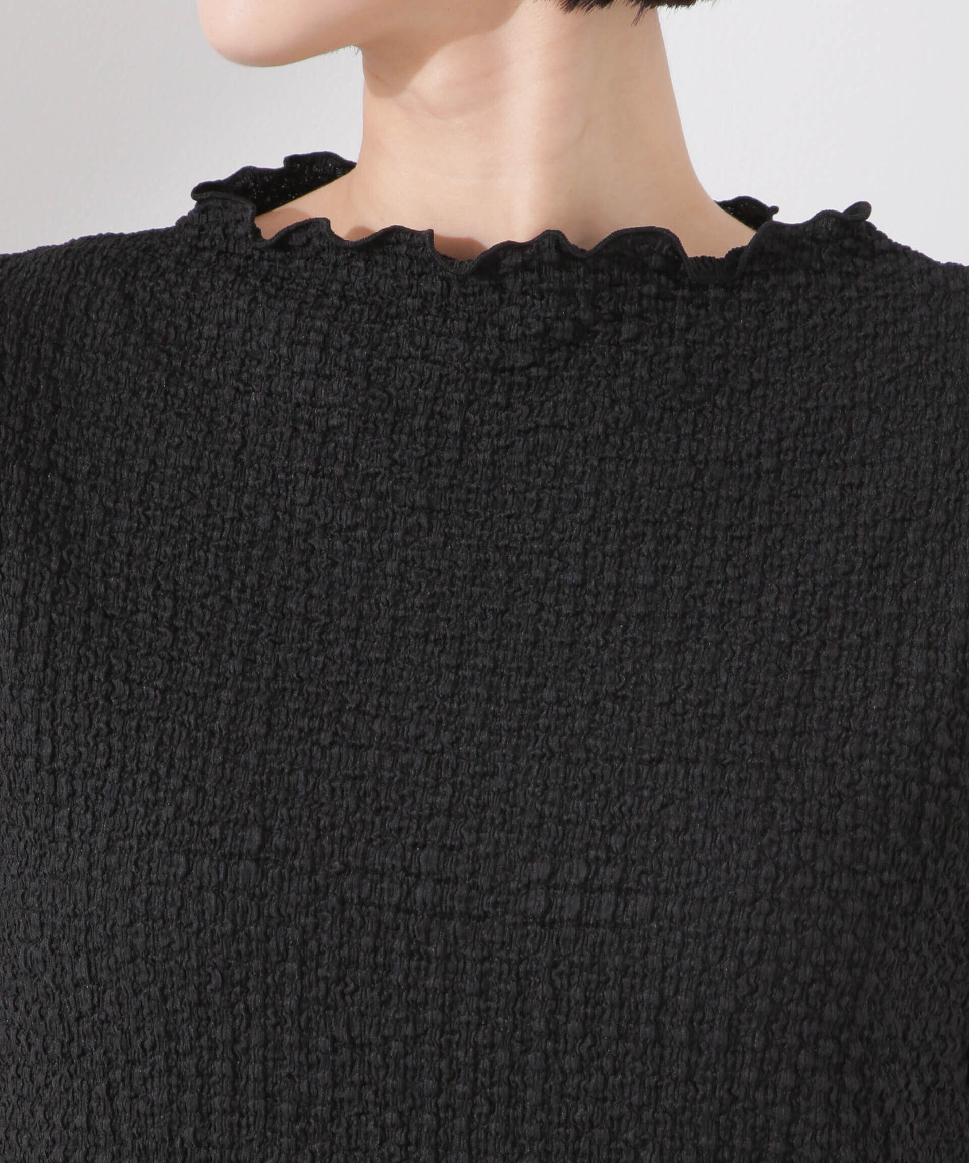 nano･universe「シャーリングジャガード半袖ナロートップス (セットアップ可)」|Tシャツ・カットソー|