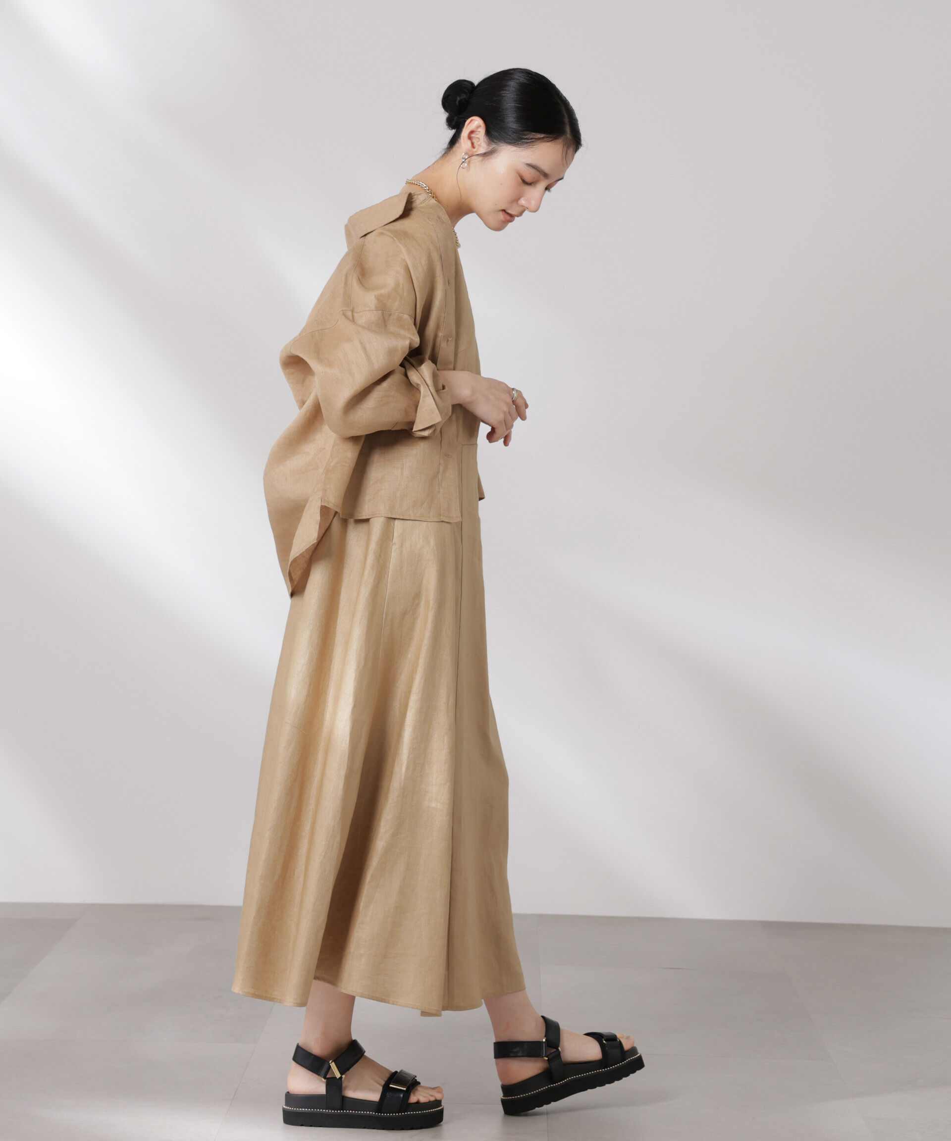 nano･universe「ヨーロピアンフラックス Aラインノースリーブワンピース」|ワンピース|