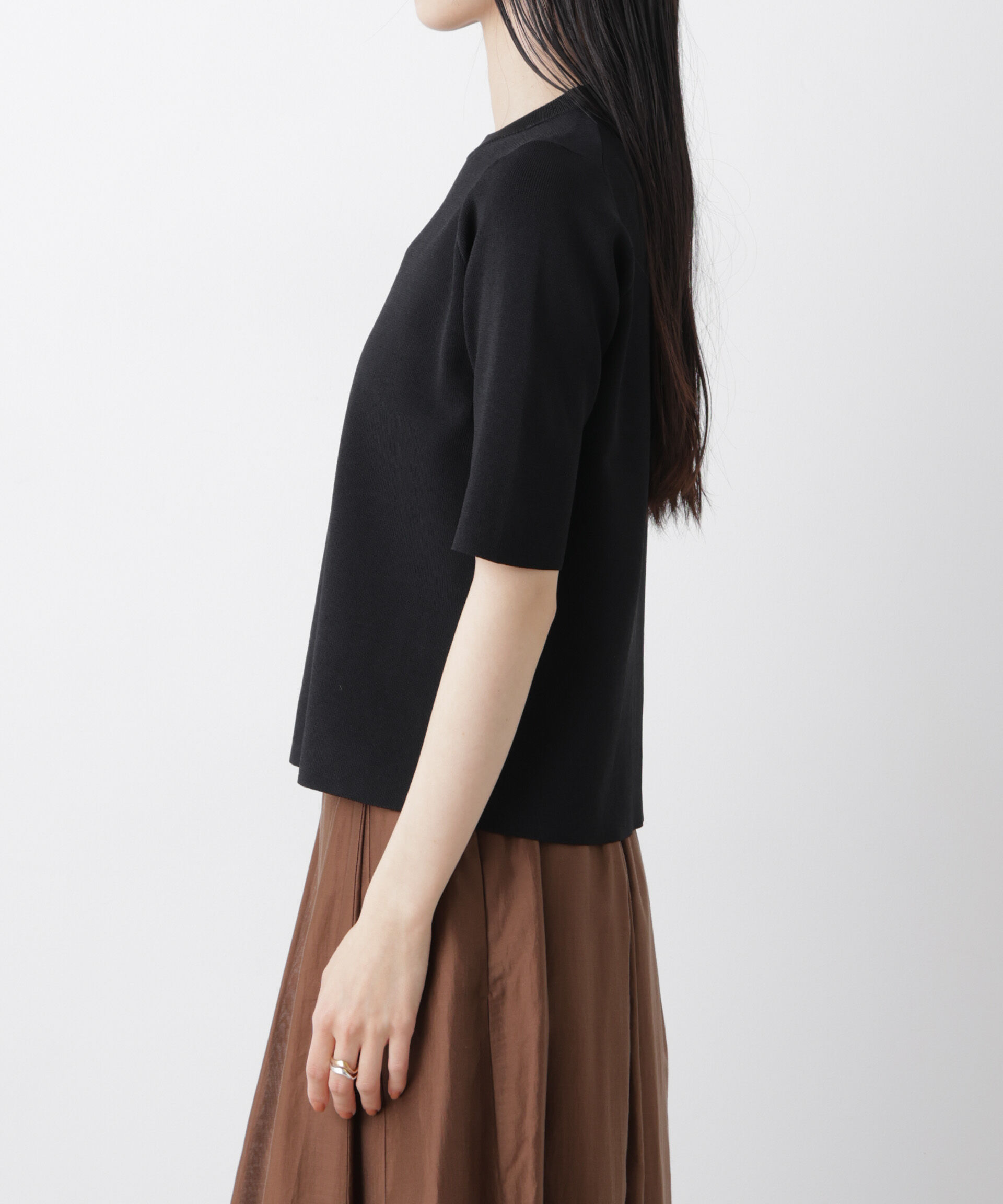 nano･universe「洗濯機洗い可UVカット接触冷感半袖ニット」|ニット・セーター|