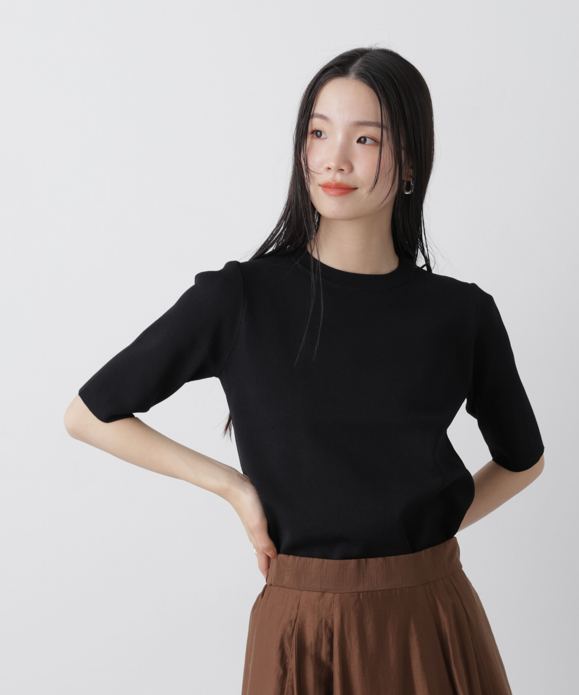 nano･universe「洗濯機洗い可UVカット接触冷感半袖ニット」|ニット・セーター|