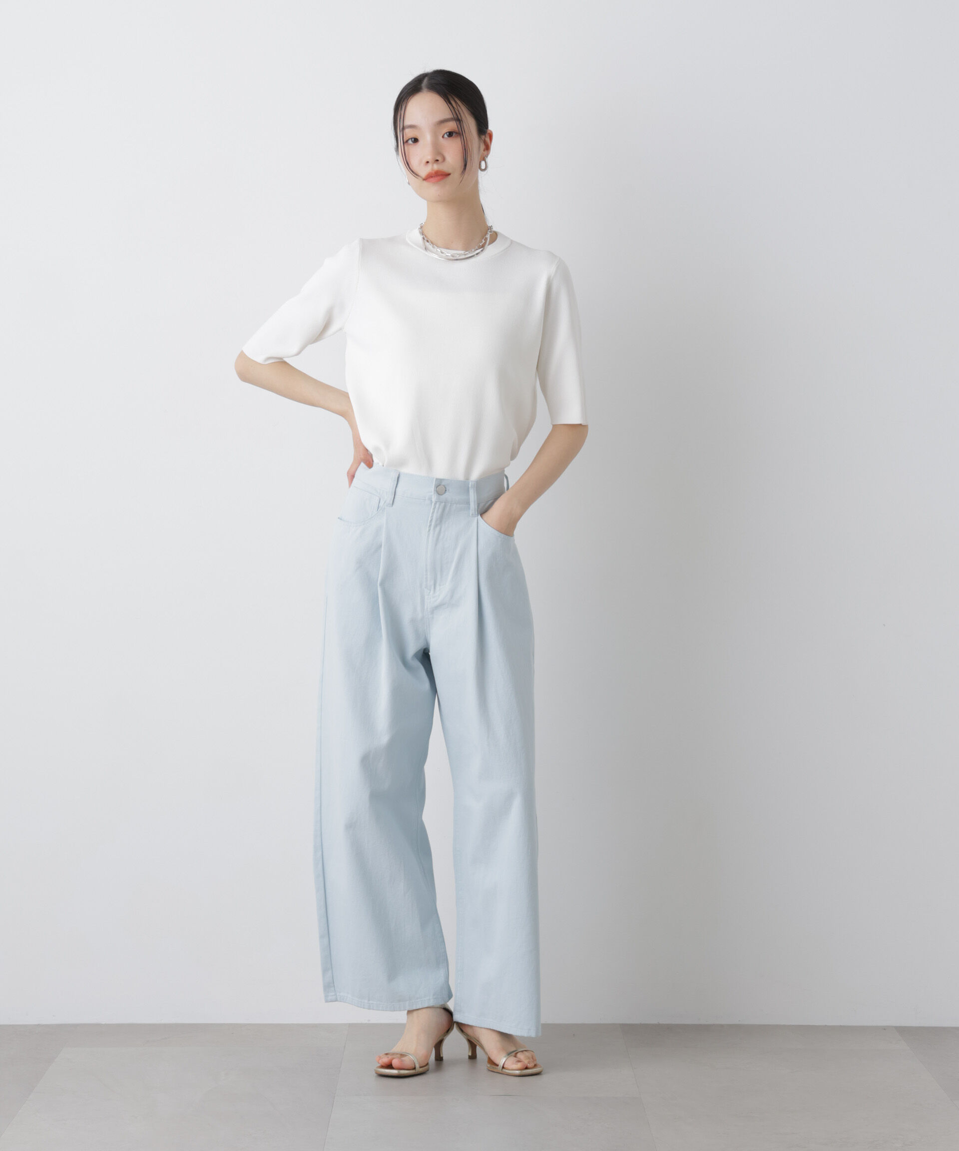 nano･universe「洗濯機洗い可UVカット接触冷感半袖ニット」|ニット・セーター|