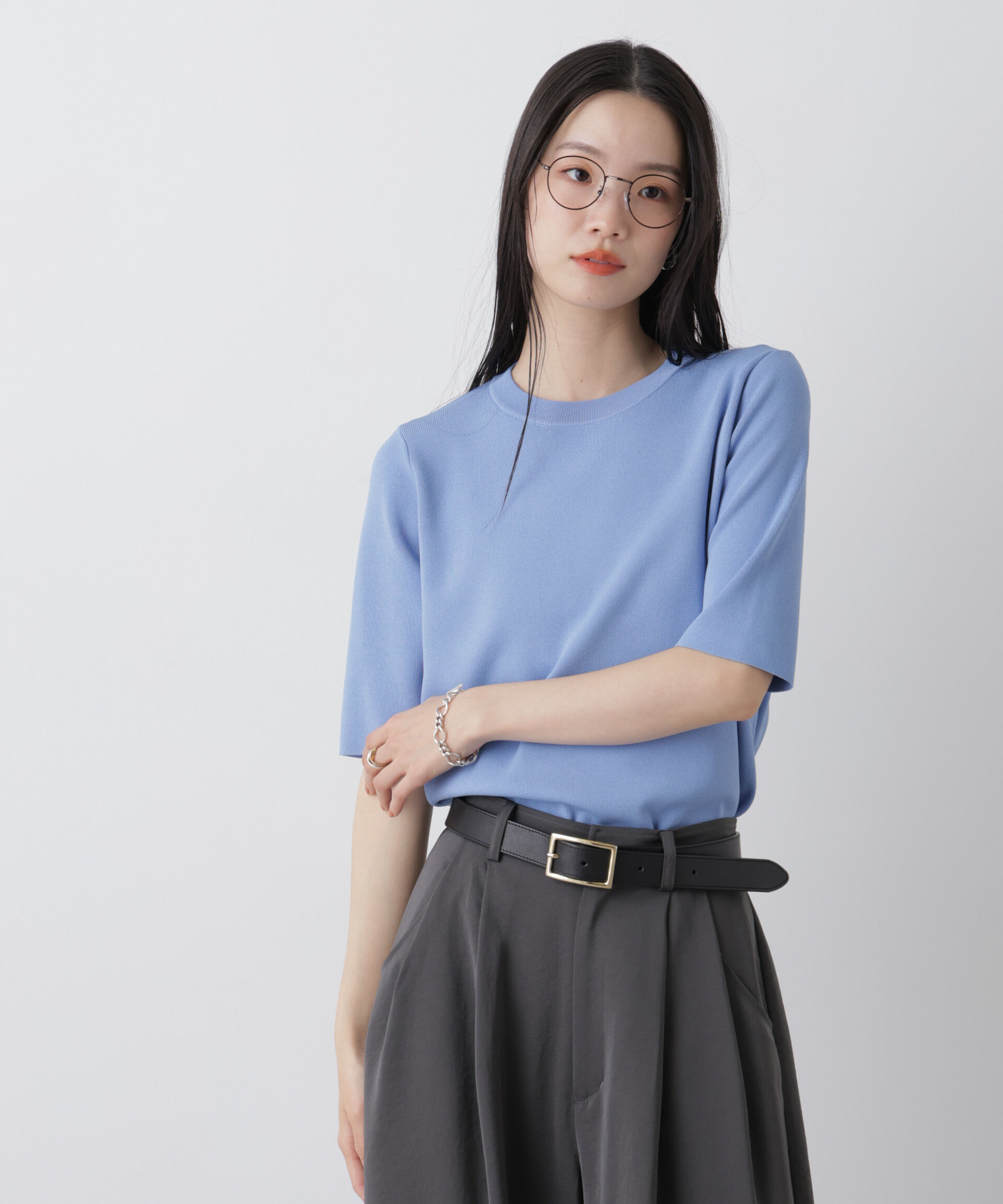 nano･universe「洗濯機洗い可UVカット接触冷感半袖ニット」|ニット・セーター|