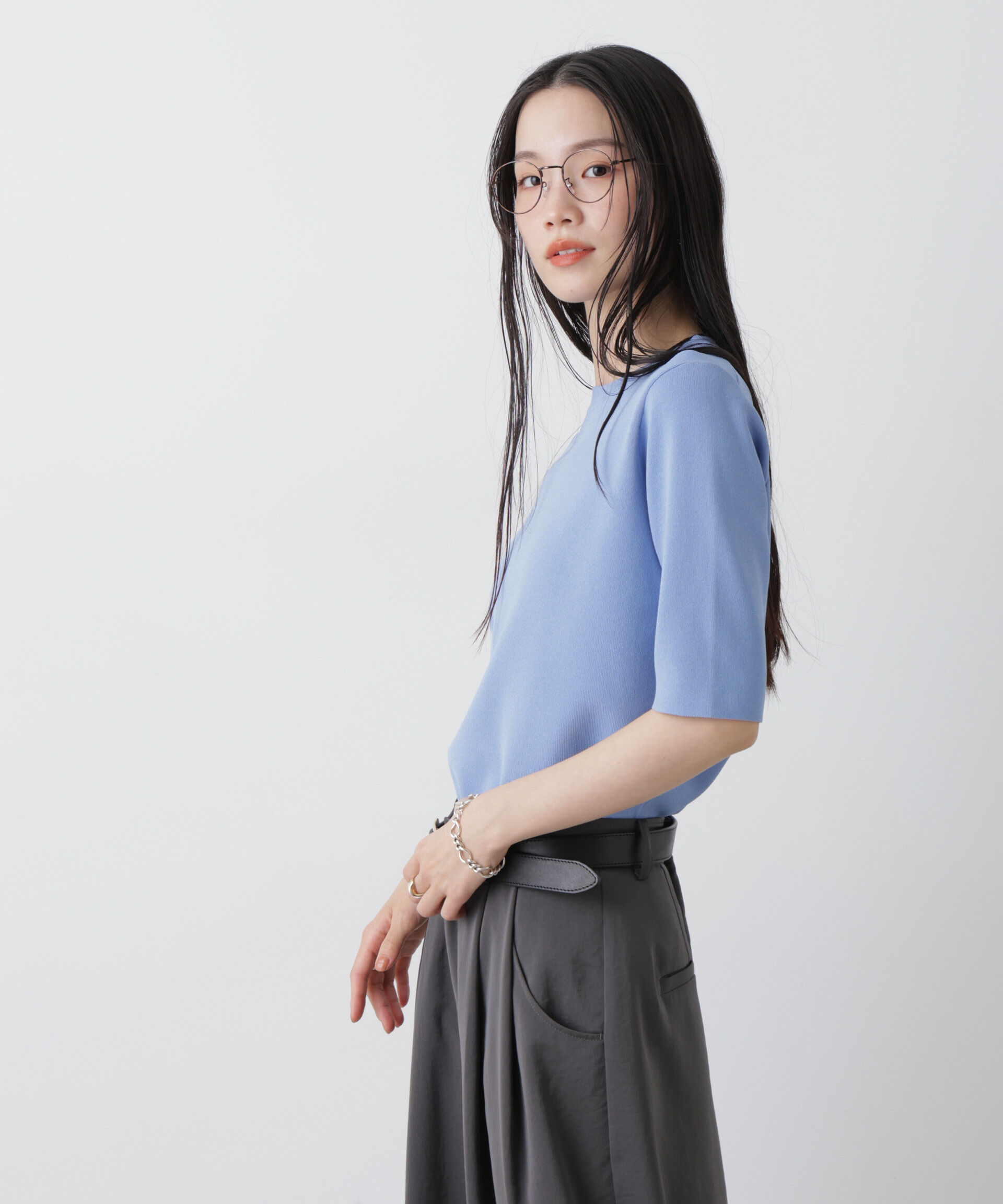 nano･universe「洗濯機洗い可UVカット接触冷感半袖ニット」|ニット・セーター|