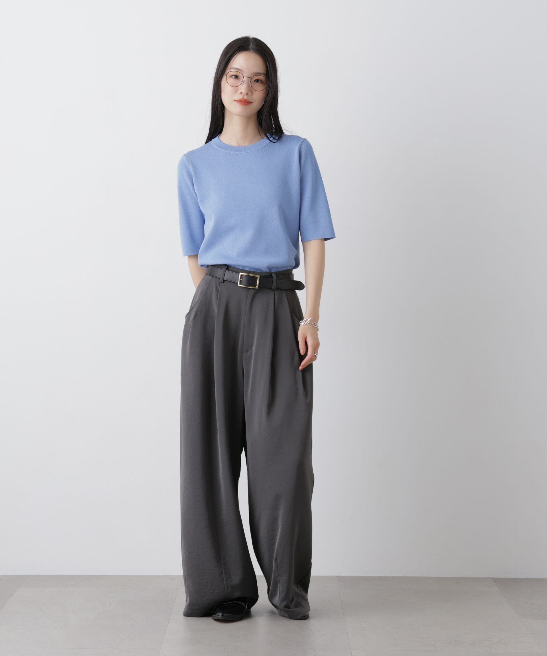 nano･universe「洗濯機洗い可UVカット接触冷感半袖ニット」|ニット・セーター|