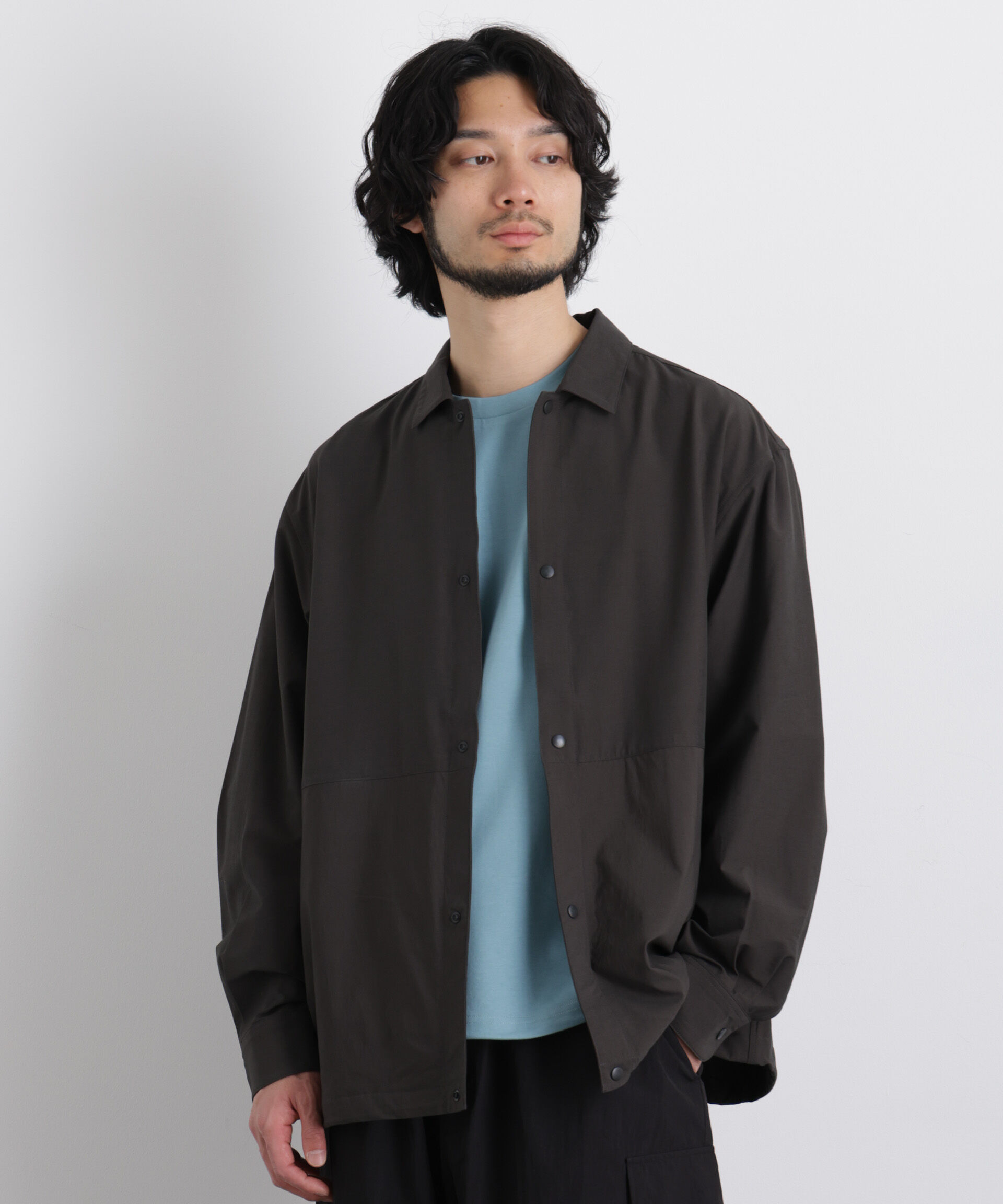 nano･universe「ストレッチワイドシャツブルゾン」|ブルゾン・スタジャン|