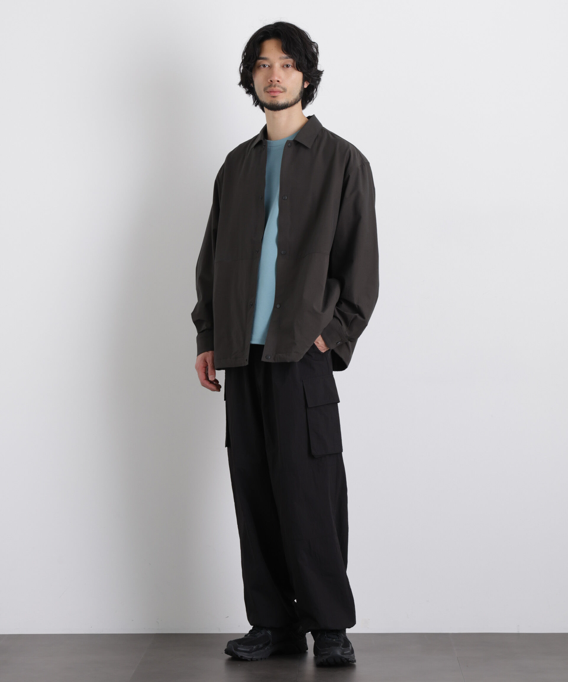nano･universe「ストレッチワイドシャツブルゾン」|ブルゾン・スタジャン|
