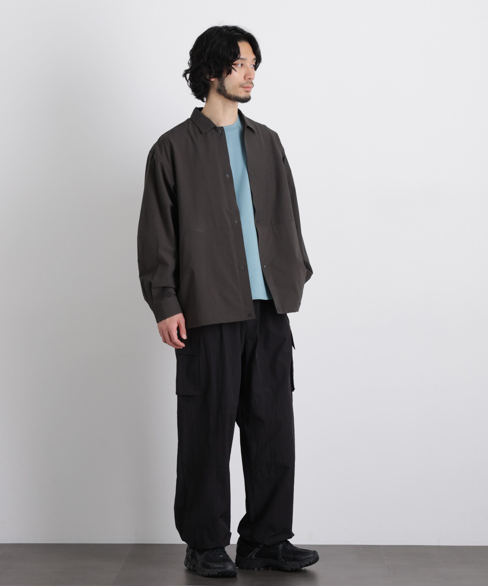 nano･universe「ストレッチワイドシャツブルゾン」|ブルゾン・スタジャン|
